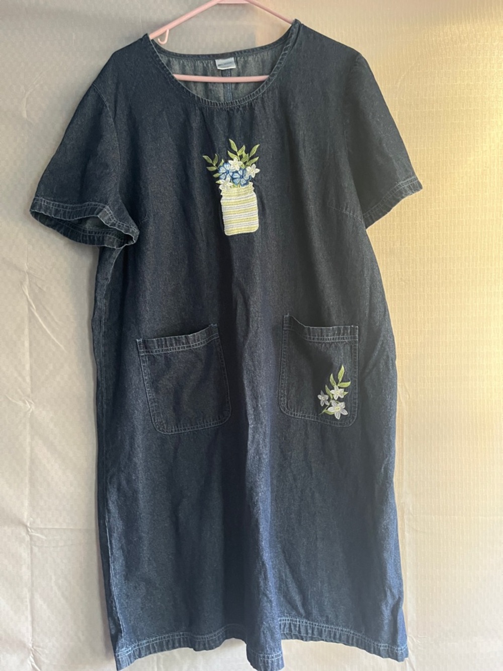 Blair Dark Blue Denim Shift Dress with Pink Accent